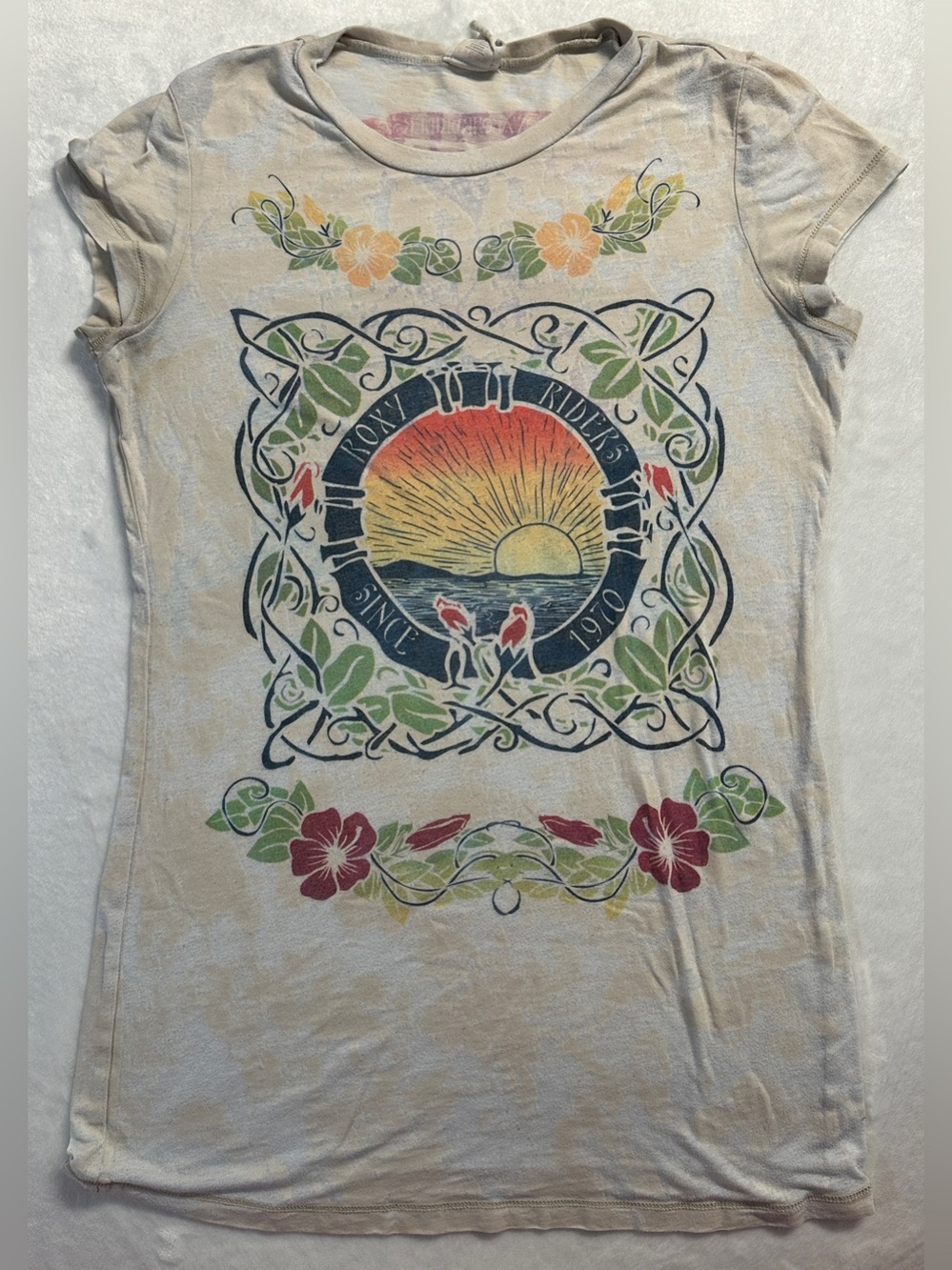 Y2K ROXY women's double sided tropical graphic sheer tee, L.